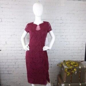 JS Collections Lace Cocktail Sheath Dress Burgundy Size 8